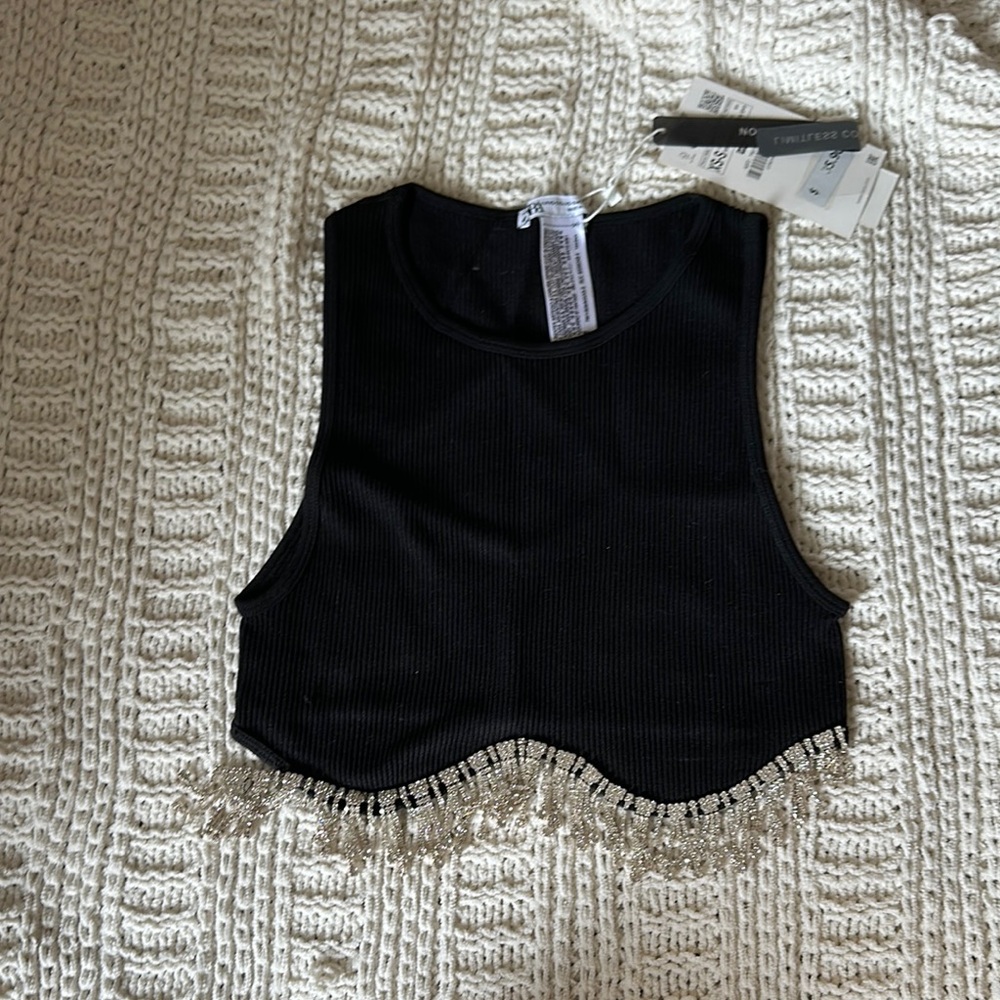Black NWT Zara Crop Tank with Diamond Fringe